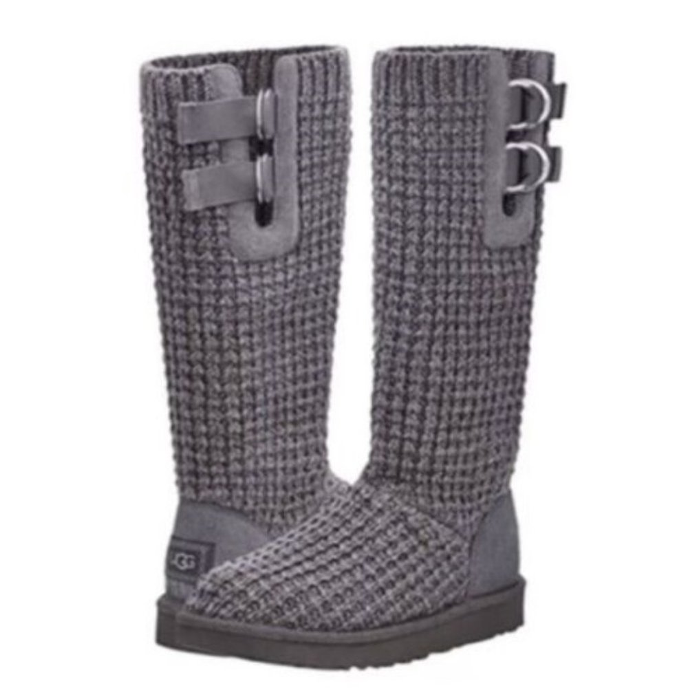 UGG Australia Womens SOLENE 1112478 Size 8 Charcoal Gray Knit Tall Boots